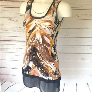 Abstract art sleeveless tunic tank sheer panel